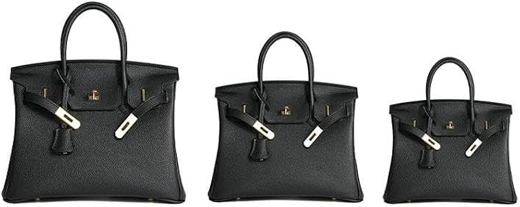 Handmade women's handbag with waxed thread, top-grain cowhide genuine leather, lock clasp and han... | Amazon (US)