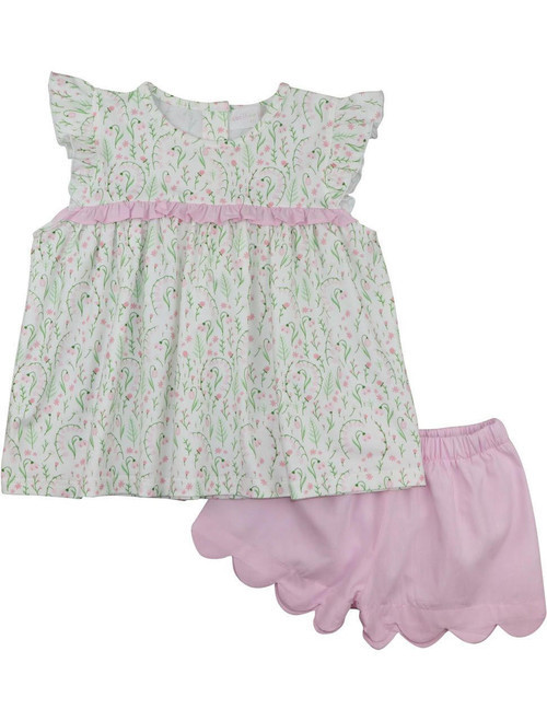 Pink And Green Floral Scalloped Short Set | Cecil and Lou