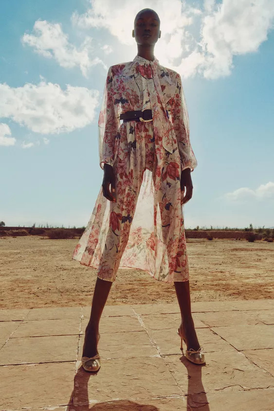 BELTED FLORAL PRINT MIDI DRESS | Zara US