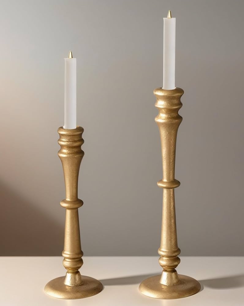 Brass Iron Candlestick Holders Set of 2 | Antique Vintage Gold Taper Candle Holder for Candlestic... | Amazon (US)