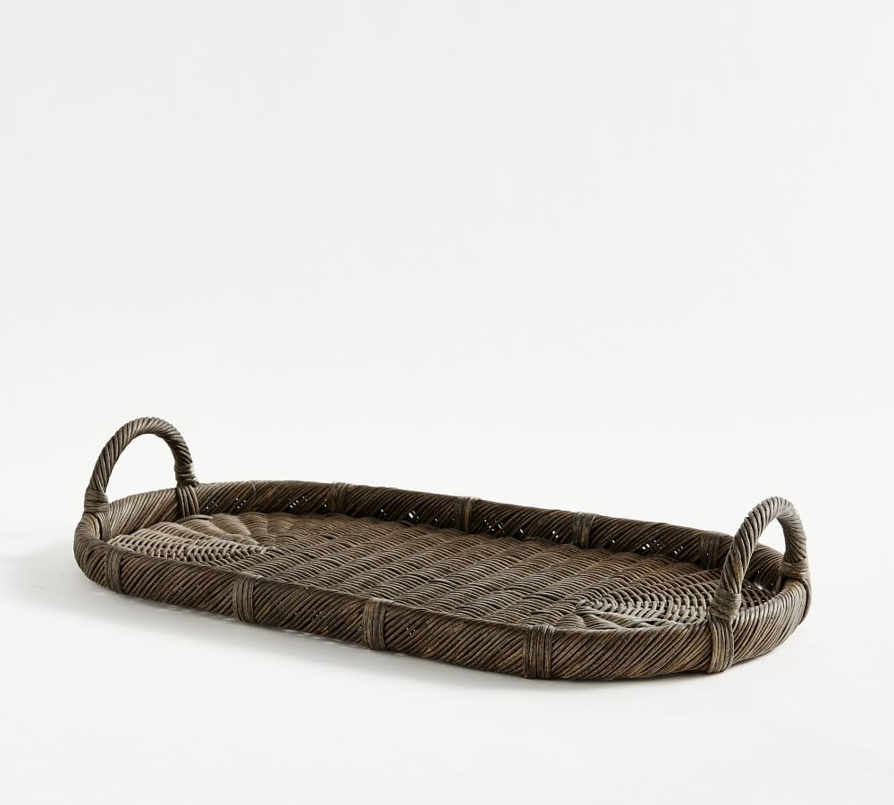 Handwoven Wicker Oval Serving Tray - Rustic Brown | Pottery Barn (US)