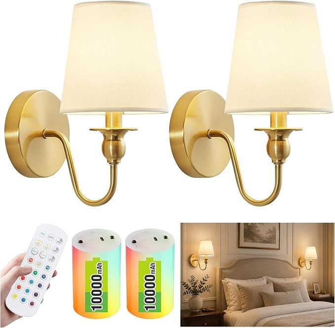 Battery Operated Wall Sconce Set of 2,Wireless Wall Sconces with 10000 mAh,RGB Rechargeable Sconc... | Amazon (US)