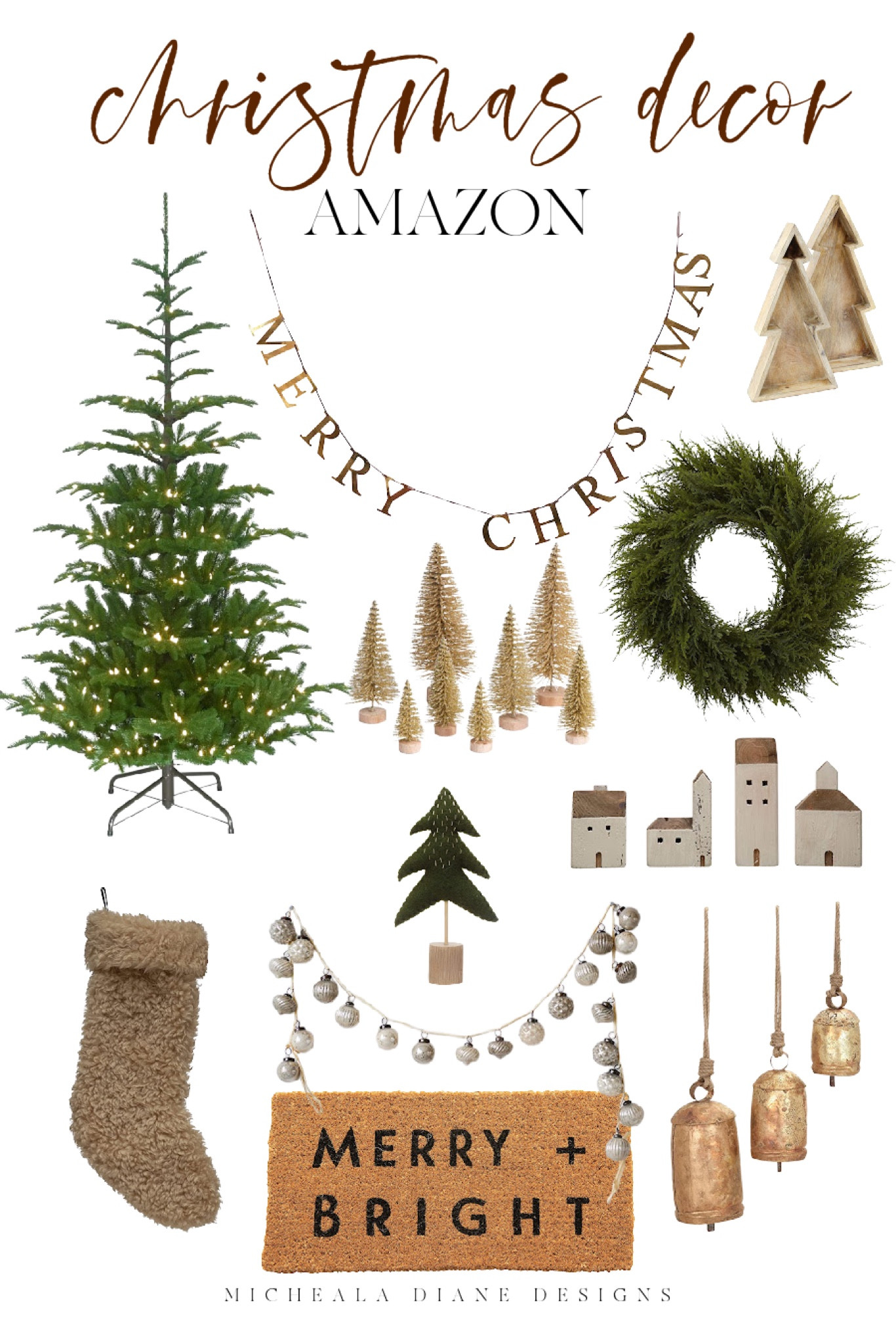 Christmas  Decor Amazon. Wreaths, trees, ornaments, stockings, bells, little houses. Neutral Christmas Decor 

#LTKHoliday #LTKSeasonal #LTKhome