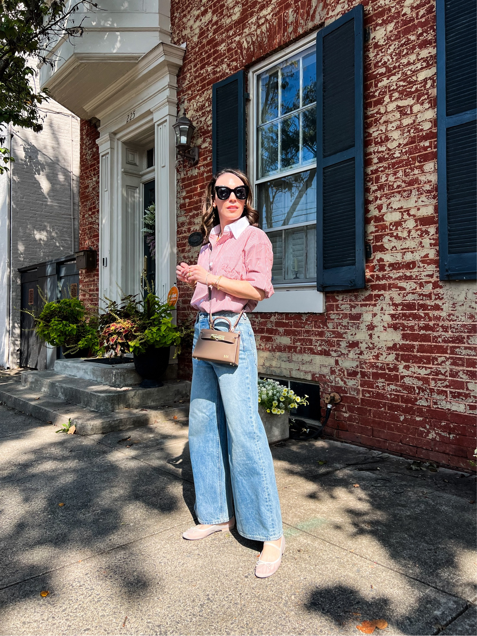 Striped button down and wide leg jeans for fall 

#LTKOver40 #LTKSeasonal