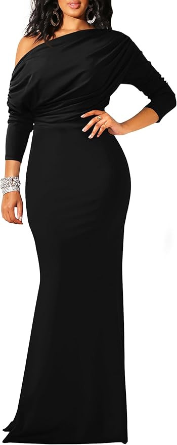 YMDUCH Women's Sexy Elegant Long Sleeve Off Shoulder Bodycon Long Evening Formal Dress | Amazon (US)