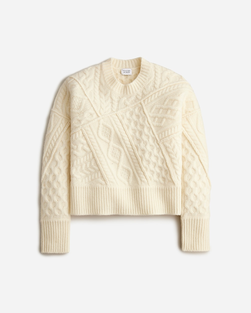 Limited-edition Anna October© X J.Crew patchwork cable-knit crewneck sweater | J. Crew US