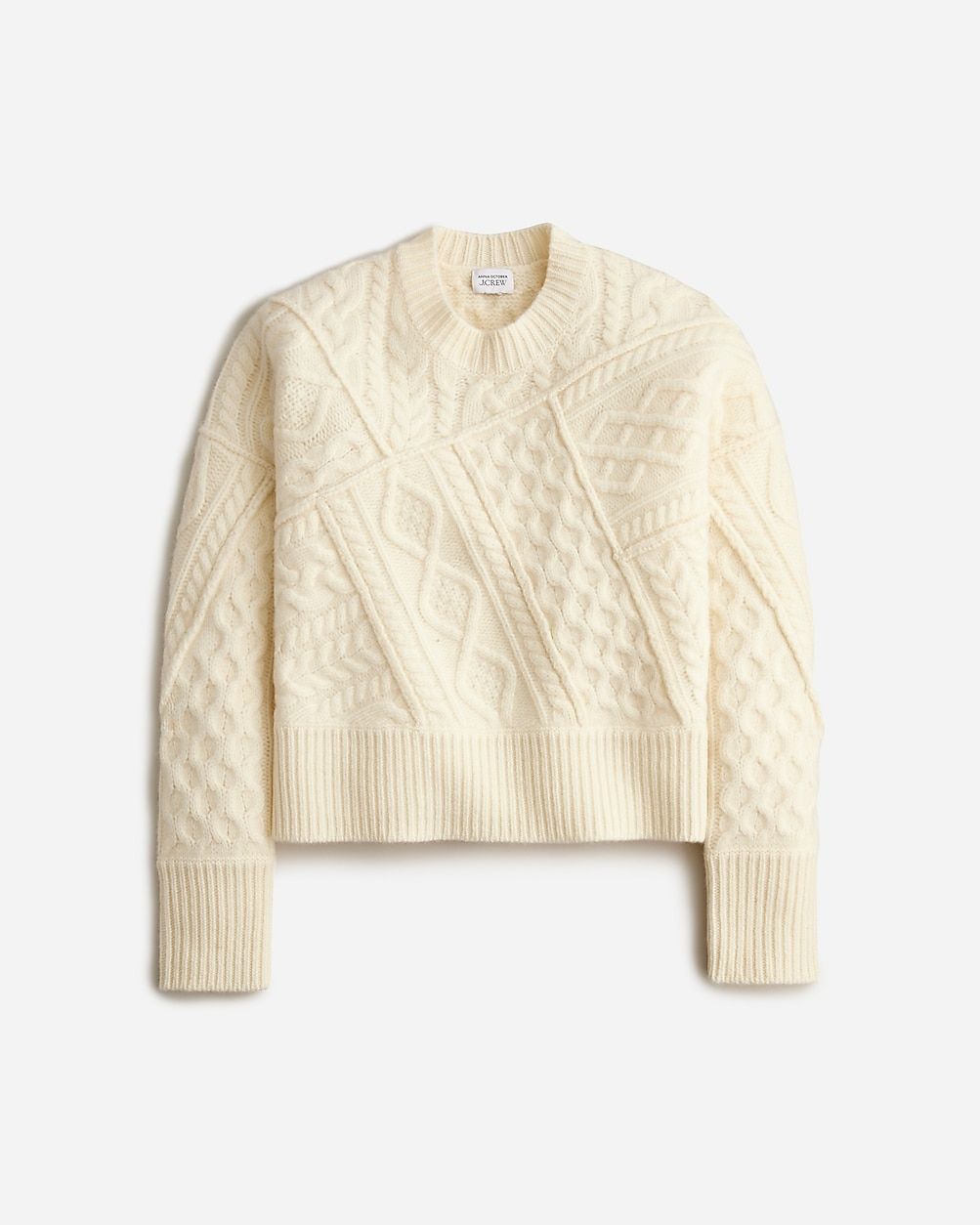 Limited-edition Anna October© X J.Crew patchwork cable-knit crewneck sweater | J.Crew US