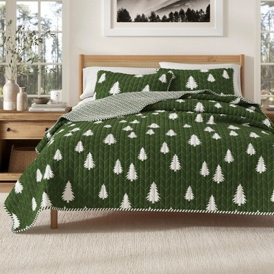 Reversible Olive Green Printed Quilt Set with Shams - Great Bay Home (Twin / Twin XL, Little Tree... | Target