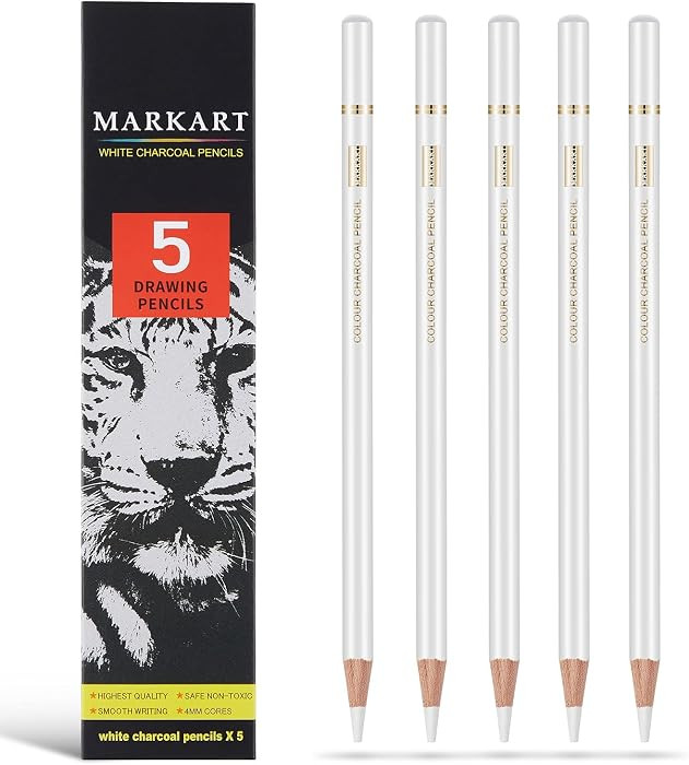 MARKART Professional White Charcoal Pencils Set, 5 Pieces Sketch Highlight Charcoal Pencils for D... | Amazon (US)