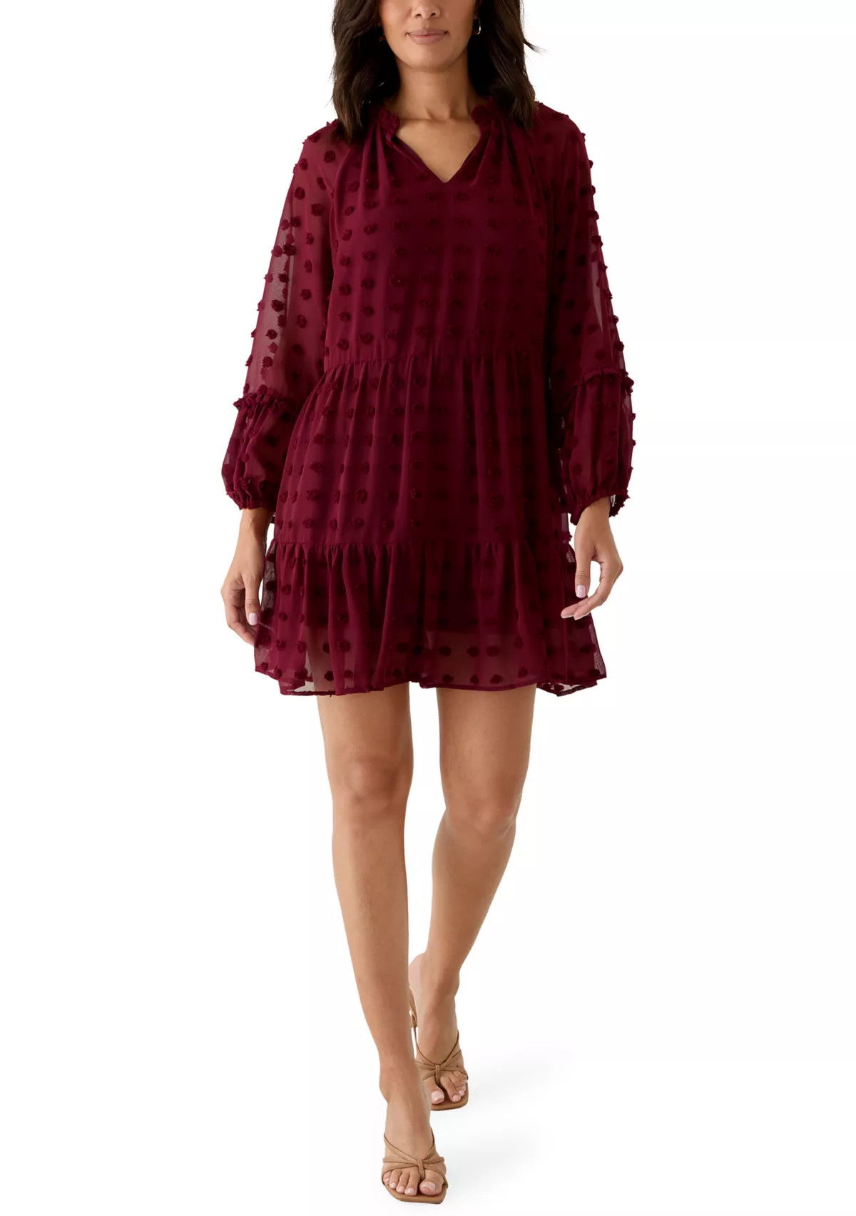 Women's Long Balloon Sleeve Clip Dot Babydoll Dress | Belk