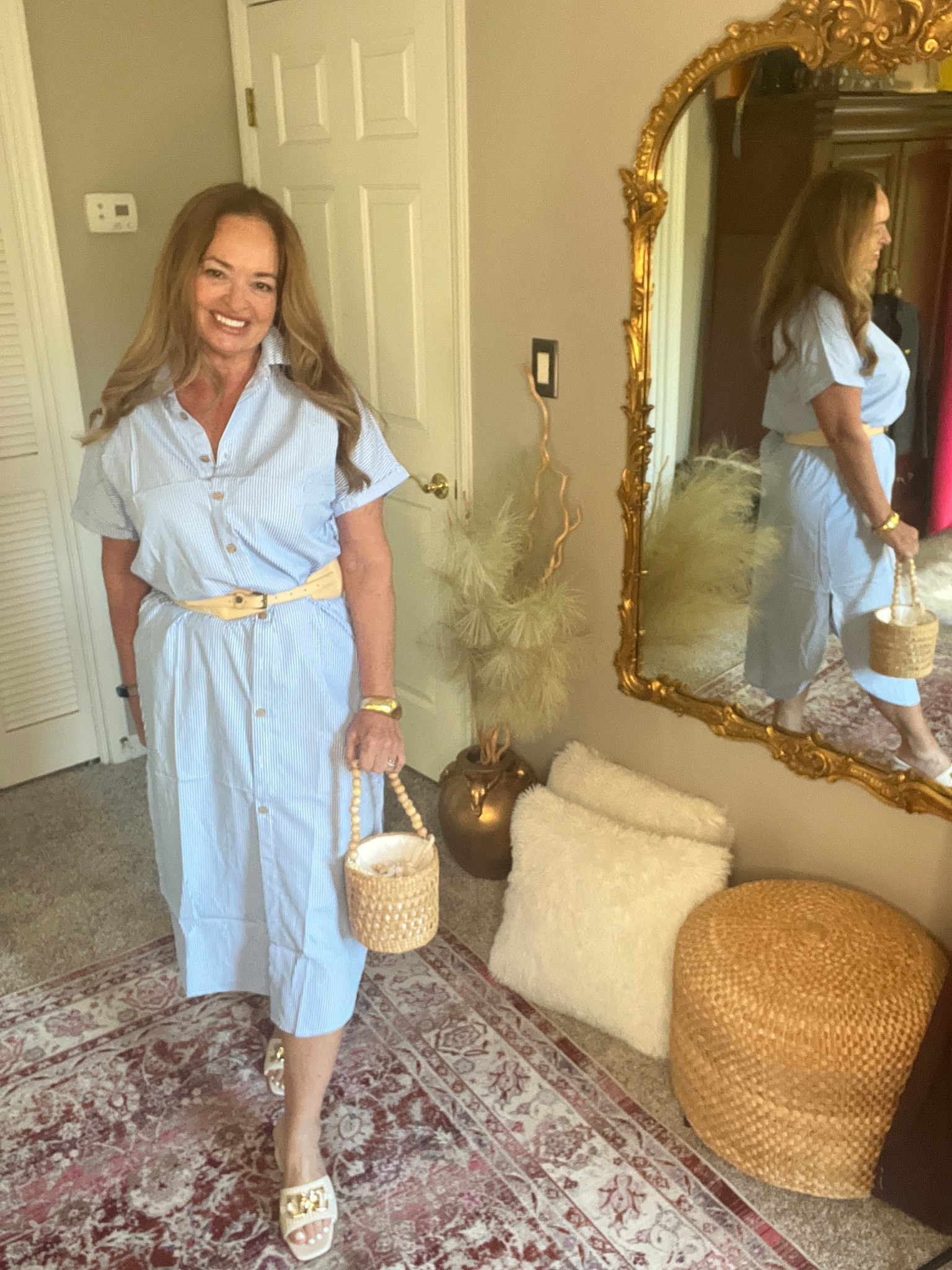 Pin stripe shirt dress . Clssis coastal style.

#LTKMothersDay #LTKootd #LTKgrwm