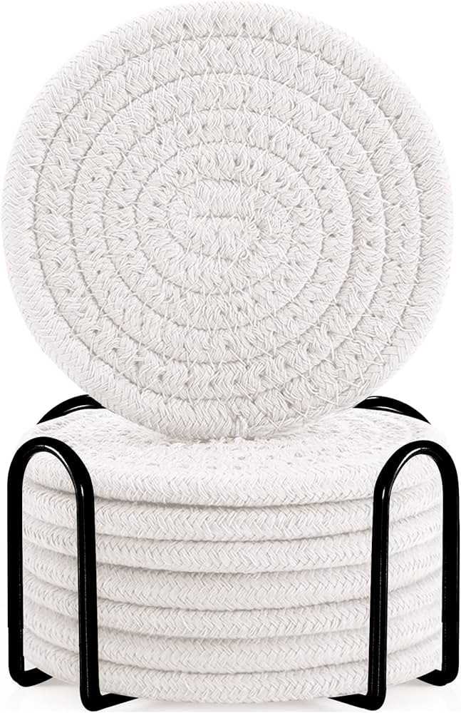 ABenkle 8 Pcs Drink Coasters with Holder, Cotton Woven Absorbent Coasters for Drinks, Minimalist ... | Amazon (US)