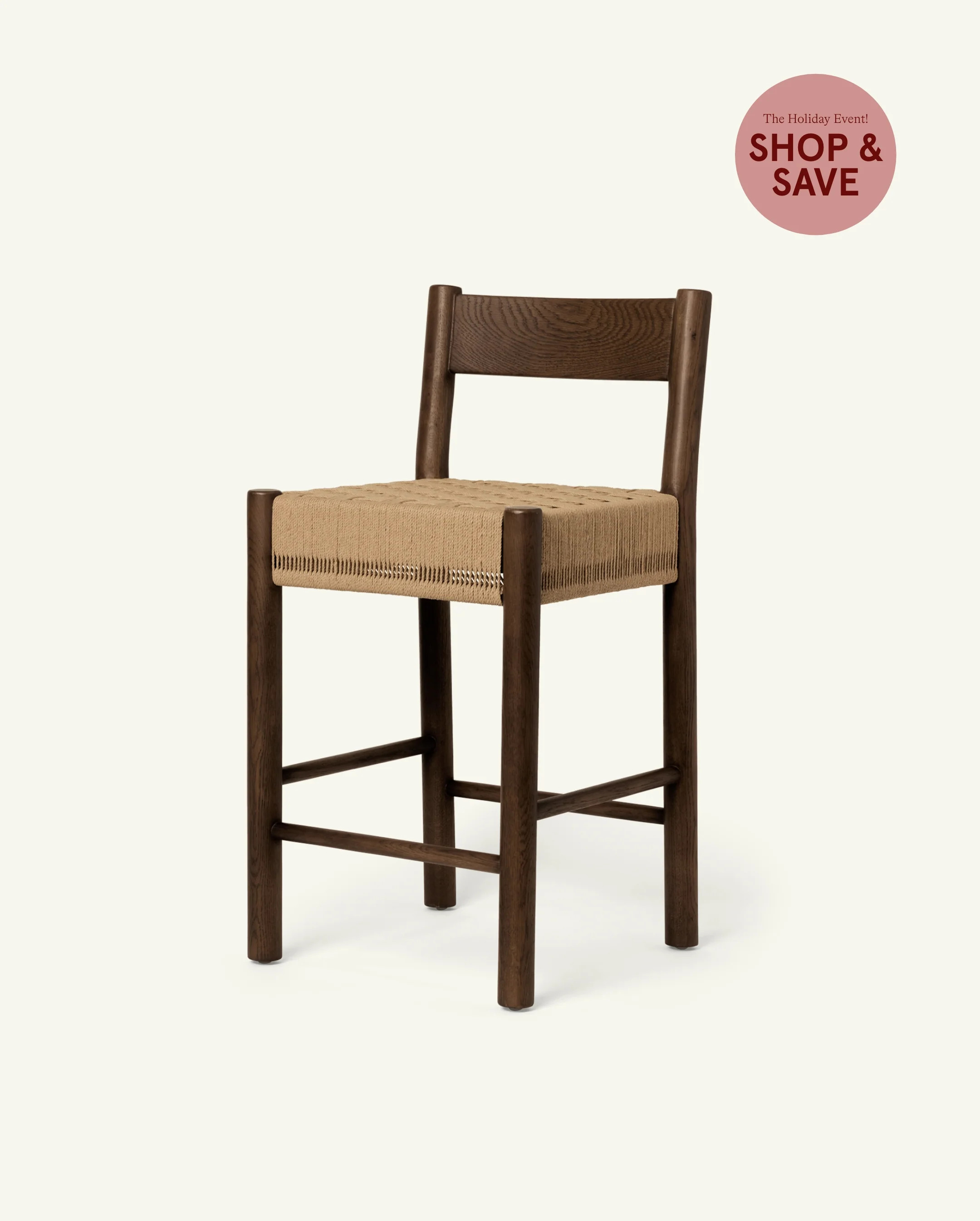 isa counter stool - brown oak with a woven checkerboard paper cord seat | Hati Home