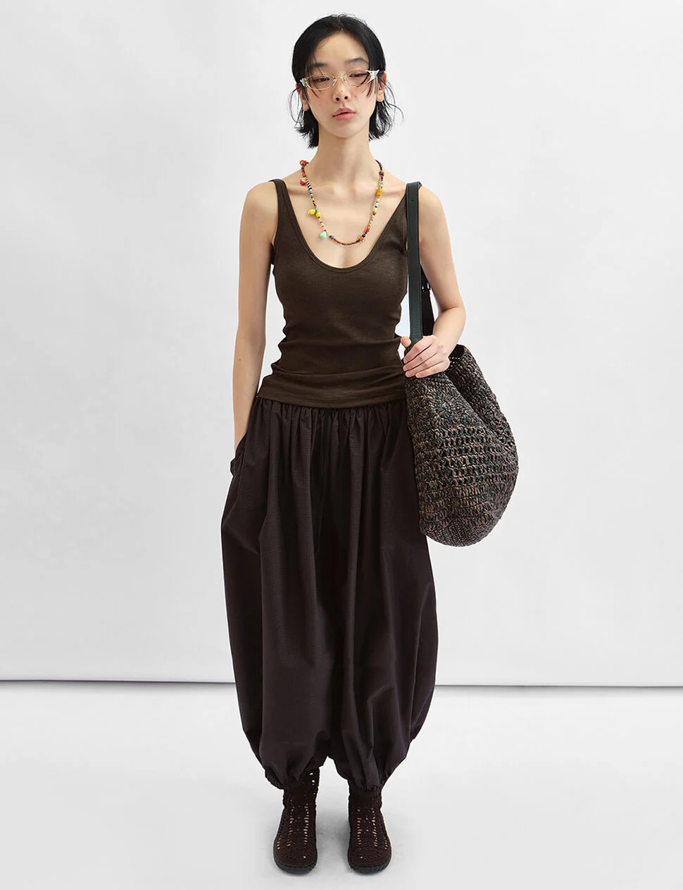 Brown and Black Micro-Check Balloon Pants | Pixie Market