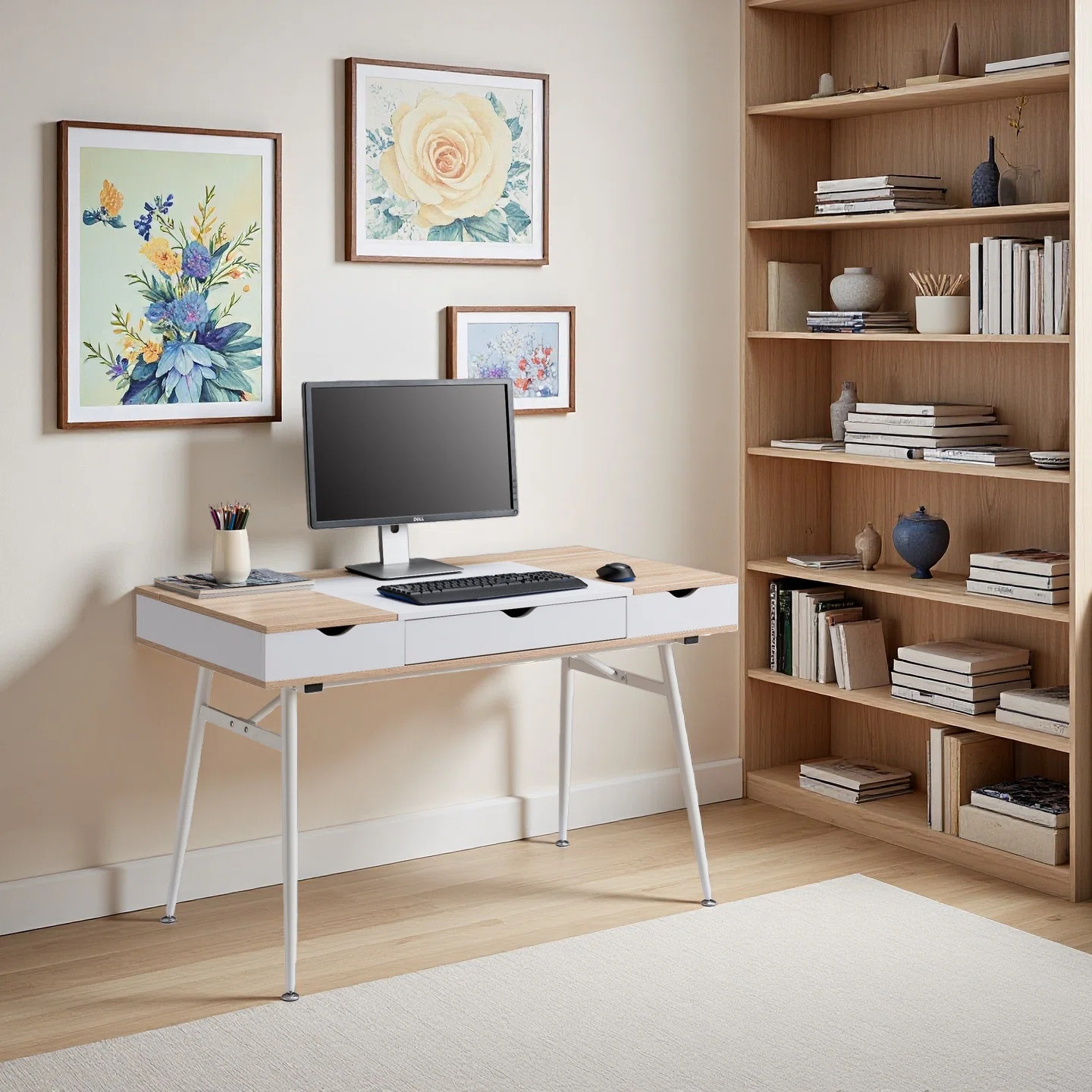 Stitt Writing Desk: Minimalist Wooden Office Table with Storage | Wayfair North America