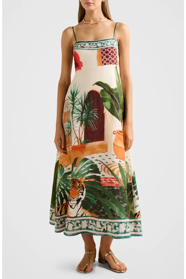 Bianca Print Linen Blend Midi Dress (Women) | Nordstrom | Nordstrom