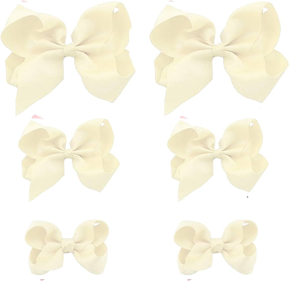 Ivory Bows for Girls,6PCS Hand-made Grosgrain Ribbon Hair Bows Alligator Clips Hair Accessories f... | Amazon (US)