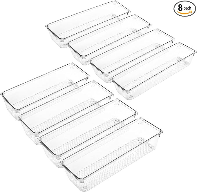 LotFancy Clear Plastic Drawer Organizers, 8 Pack, 9''×3''×2'' Storage Tray for Utensil, Cutlery... | Amazon (US)