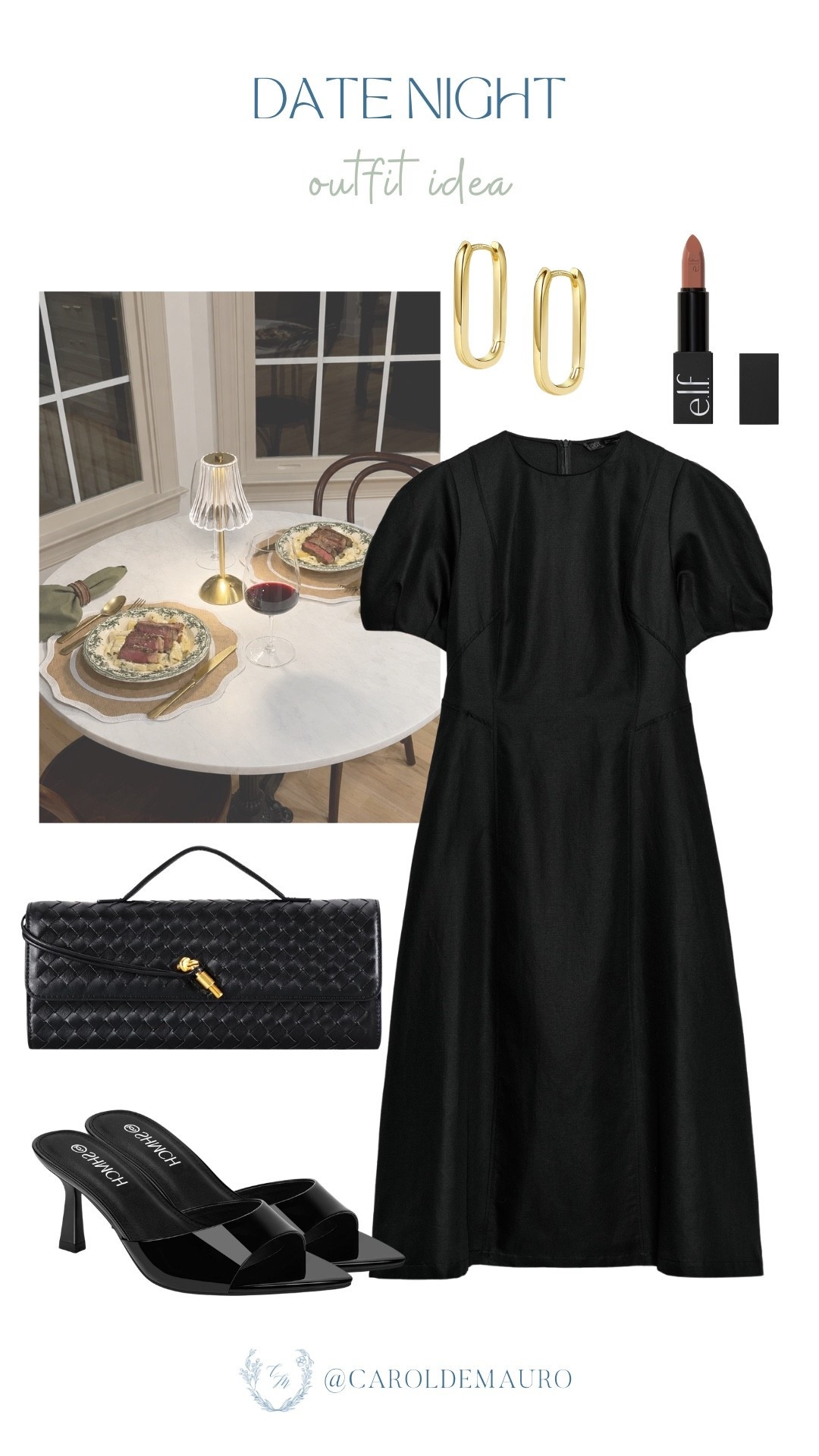 little black dress, date night look, black dress, lbd, outfit idea, fashion inspo, petite style, modest look, black on black look, kitten heels, woven clutch, gold earrings, class date night dress

#LTKootd #LTKPetite #LTKU