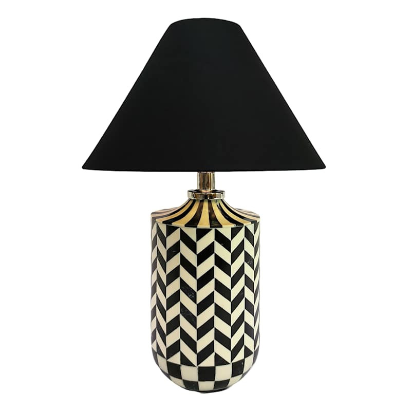Black & White Chevron Small Table Lamp with Empire Shade, 20" | At Home