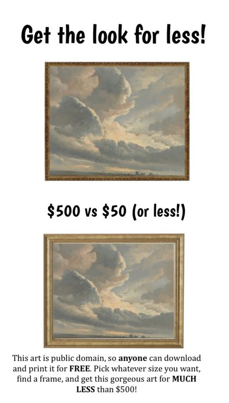 Get the look for less! Get this beautiful cloud picture framed and printed for $500 (on sale for $389 this weekend!) or print it yourself and find a beautiful gold frame you love and frame it yourself for much less! Cheap home decor, home art, home ideas, art gallery wall

#LTKhome #LTKSale #LTKsalealert