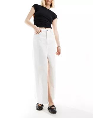 Sixth June a-line denim maxi skirt with front split in white | ASOS (Global)