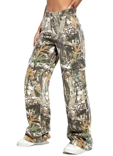Generic Baggy Pants Y2k, Camouflage Pants for Women, Camo Cargo Pants for Women, Small, Leaf | Amazon (US)