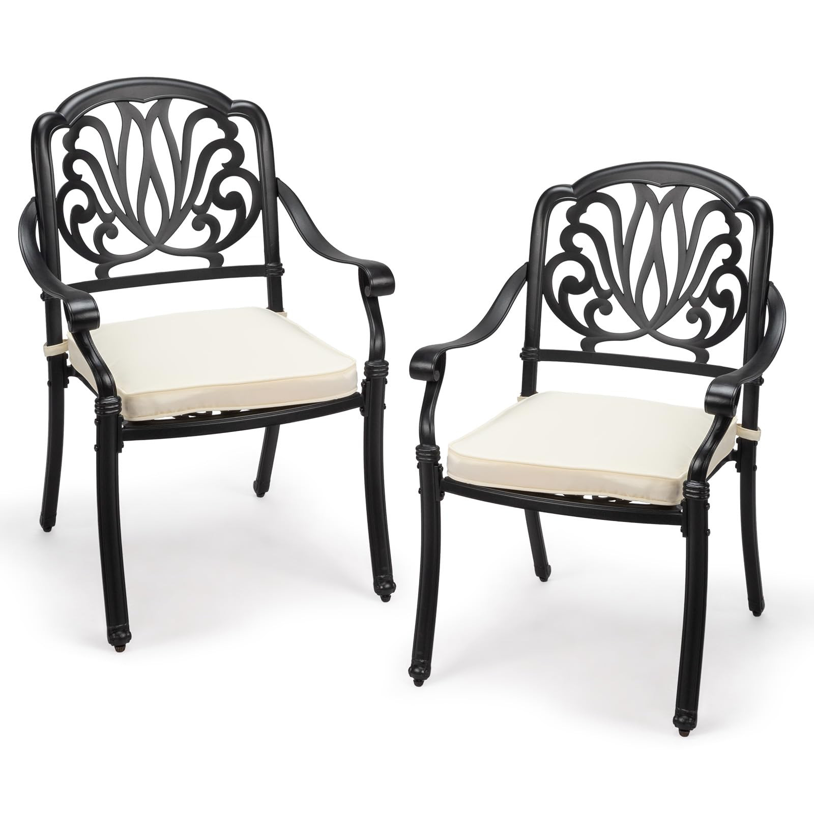 VINGLI Patio Chairs Set of 2 - Stackable Outdoor Cast Aluminum Dining Chairs with Vintage Black F... | Amazon (US)