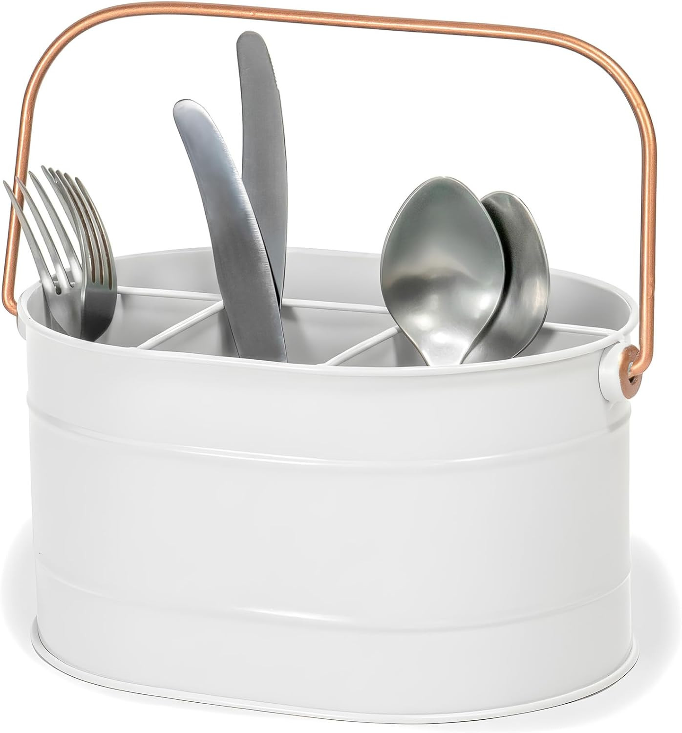 Red Co. 10" x 7" Enameled Metal Utensil Caddy & Countertop Flatware Organizer with Handle, Farmho... | Amazon (US)