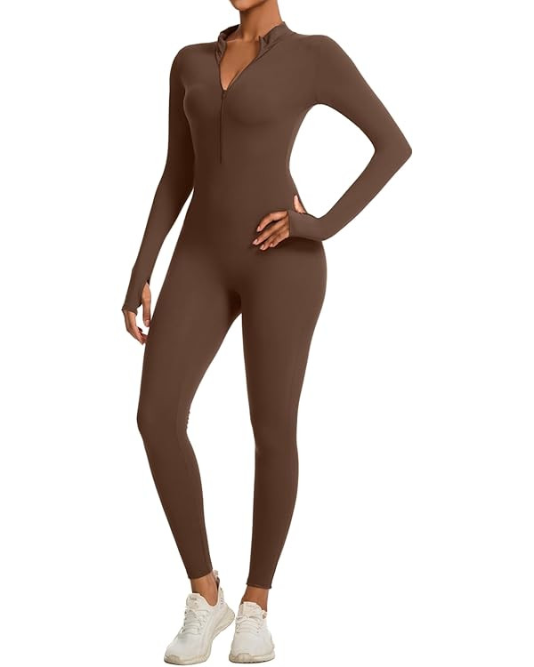 speerise Women Long Sleeve One Piece Workout Jumpsuit Romper Bodysuit Tummy Control Body Suits Ju... | Amazon (US)