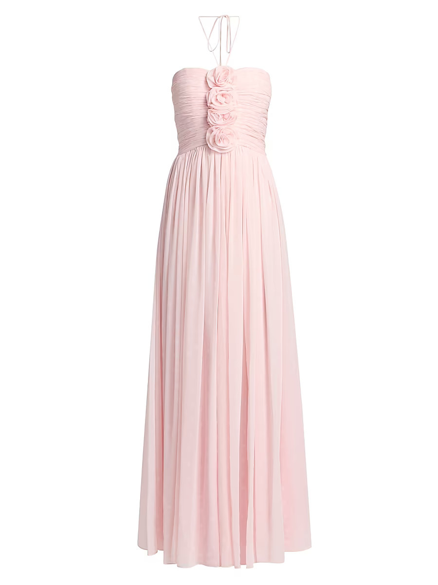 Women's Rosette-Detail Polka Dot Gown - Pink Classic Polka Dot - Size Small | Saks Fifth Avenue