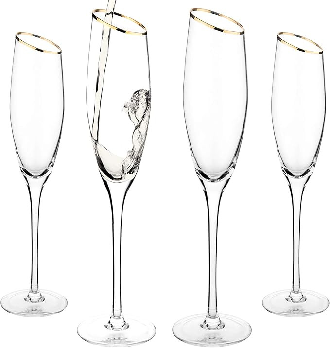 MyGift Clear Flute Champagne Glasses Set of 4, Wedding Toasting Glass with Gold-Tone Rim, 6 oz | Amazon (US)