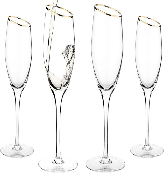 MyGift 6 oz Champagne Flute Glasses with Gold-Tone Rim, Set of 4 | Amazon (US)