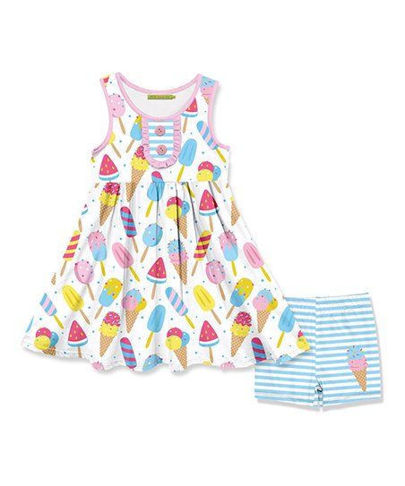 Millie Loves Lily White Ice Cream Party Button Sleeveless Dress & Blue Stripe Shorts - Infant, To... | Zulily