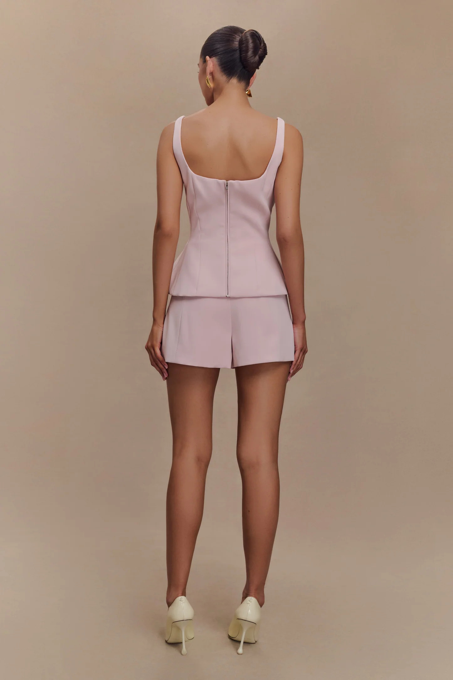 Korrie Suiting Peplum Top - Powder Pink | MESHKI US