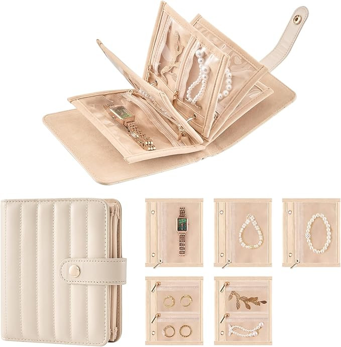 Travel Jewelry Organizer Case, Portable Jewlery Storage Book Portfolio Binder with Zipper Velvet ... | Amazon (US)