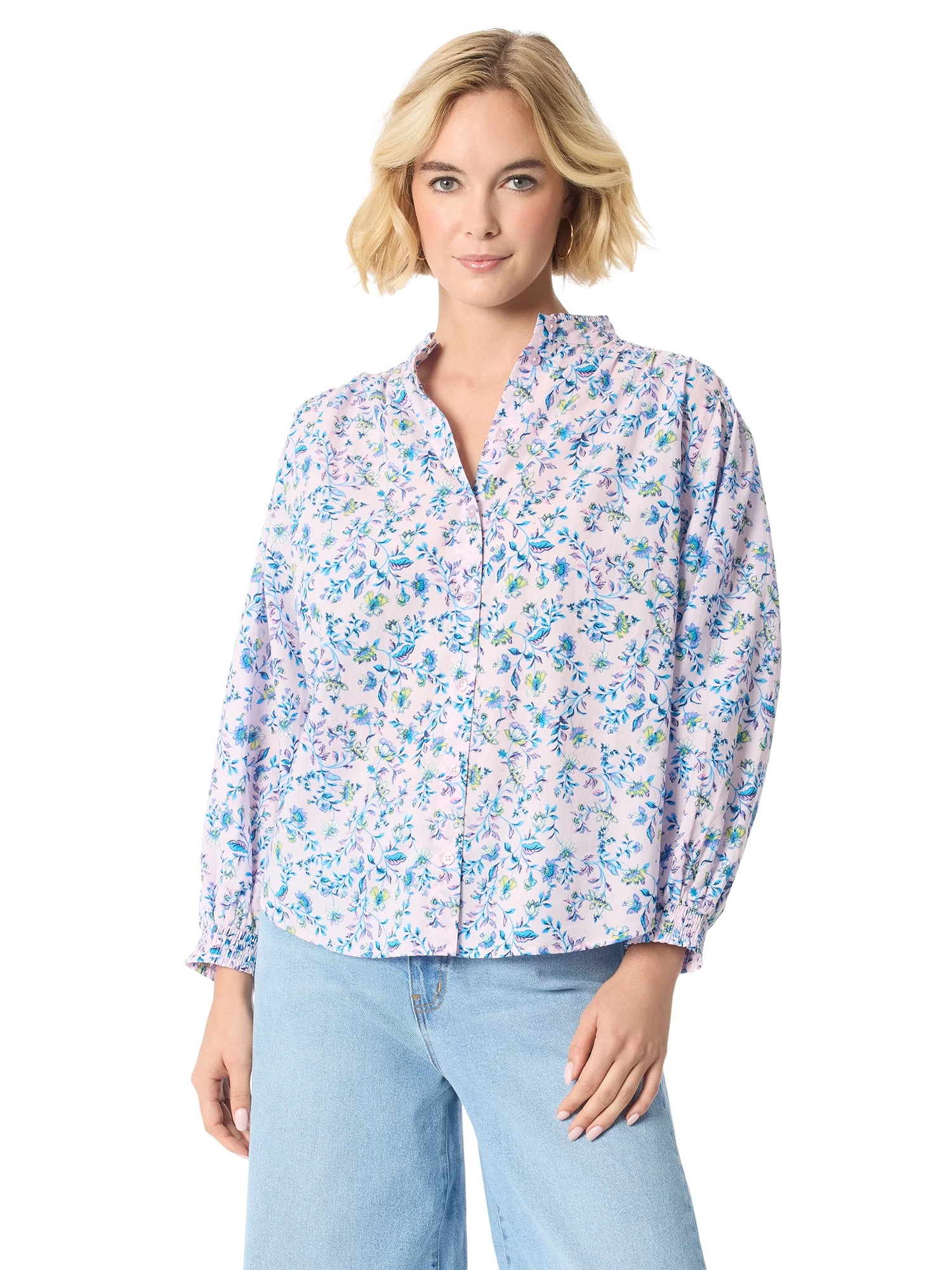 Jessica Simpson Women's and Women's Plus Rowen Button Front Shirt, Sizes XS-5X | Walmart (US)