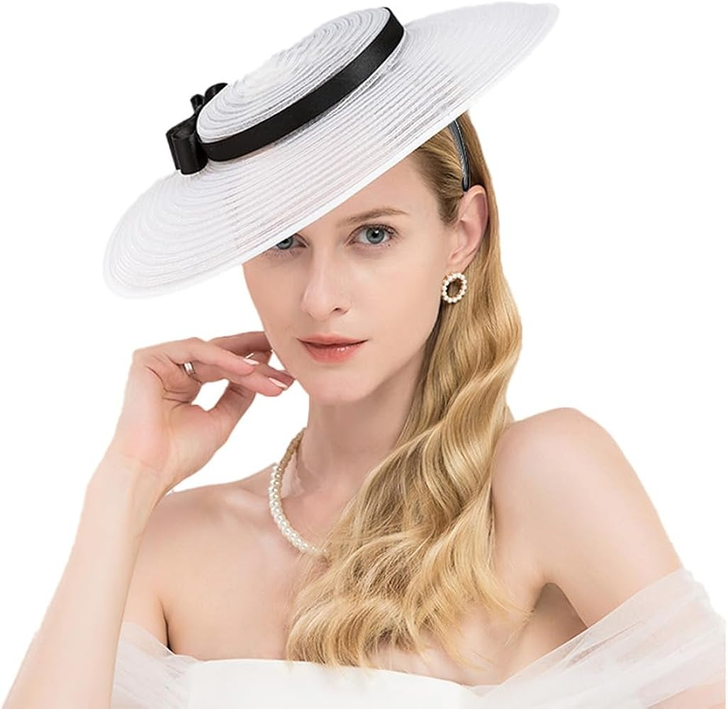 Vintage Fascinators Pillbox Hat for Women Straw Fedora Wide Brim Ladies Church Sinamay Derby Hats | Amazon (US)
