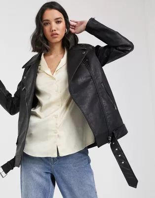 Only oversized faux leather biker in black | ASOS (Global)