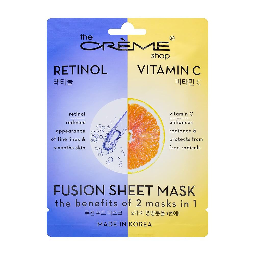 The Crème Shop Retinol & Vitamin C Fusion Sheet Mask, Korean Sheet Mask, Anti-Aging Face Mask Br... | Amazon (US)