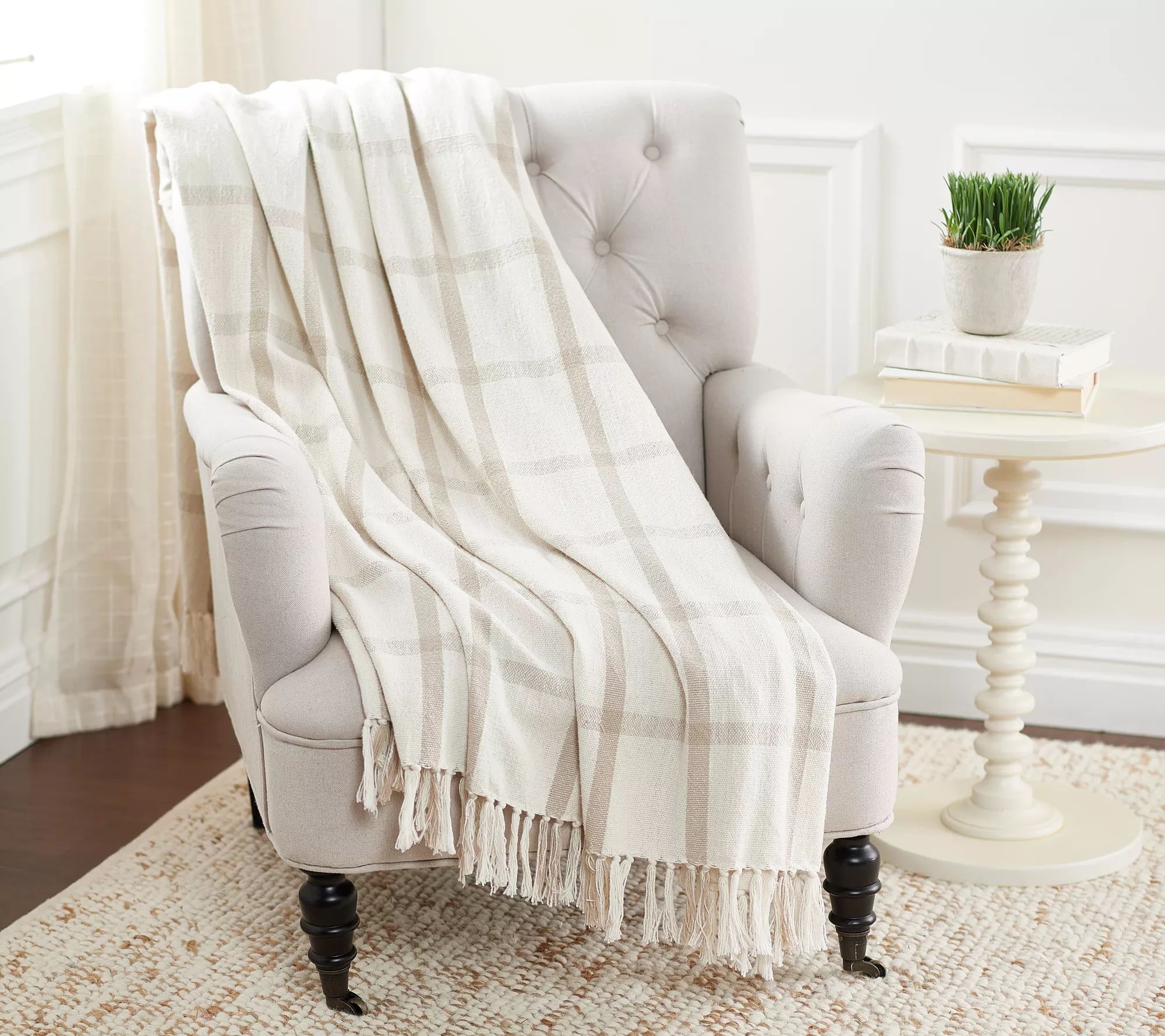 Cozy Cottage by Liz Marie Oversized Windowpain Plaid Throw - QVC.com | QVC