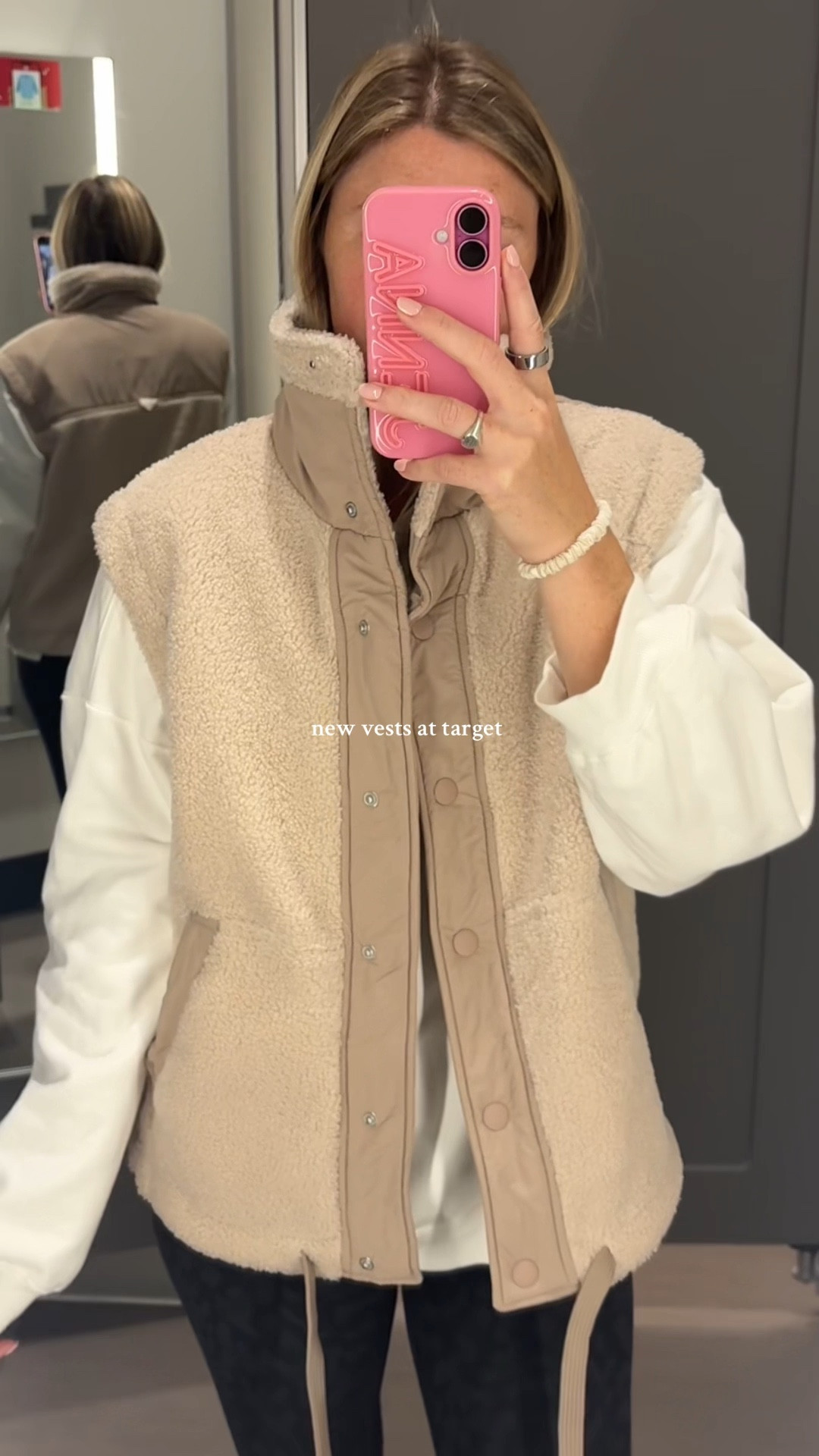 New fleece vests at target!! Total free people dupe! Wearing size small in both 