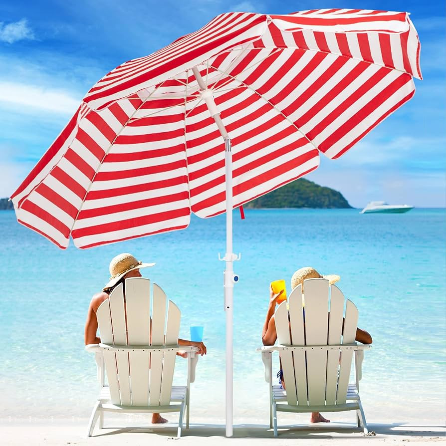 MEWAY 8.5ft Beach Umbrella with Sand Anchor & Tilt Mechanism, Portable UV 50+ Protection, Outdoor... | Amazon (US)
