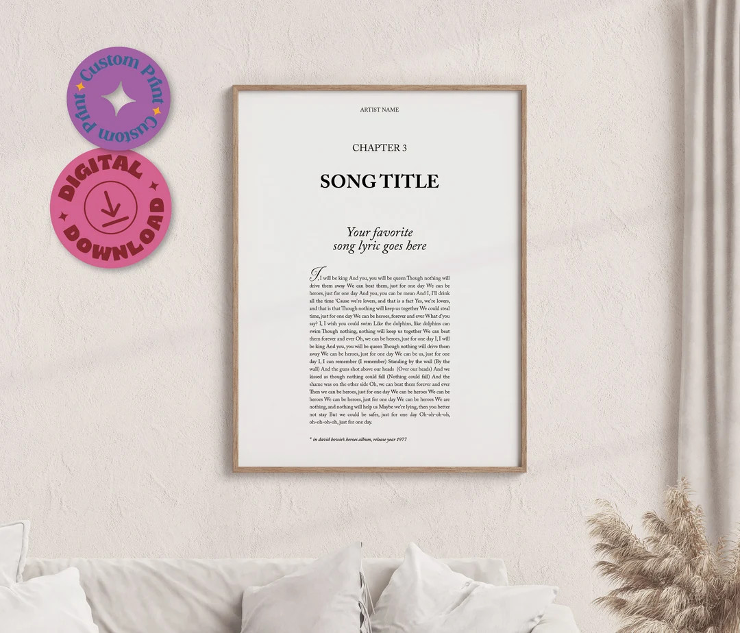 Custom Book Page-style Lyrics Poster, Printable Favorite Lyric Poster, Song Lyric Wall Art, Perso... | Etsy (US)
