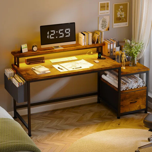 56.5" Adalicia With Drawers, Gaming Desk With Power Outlets And Storage, Home Office Desk | Wayfair North America