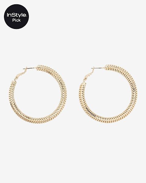 Gold Flat Chain Hoop Earrings | Express