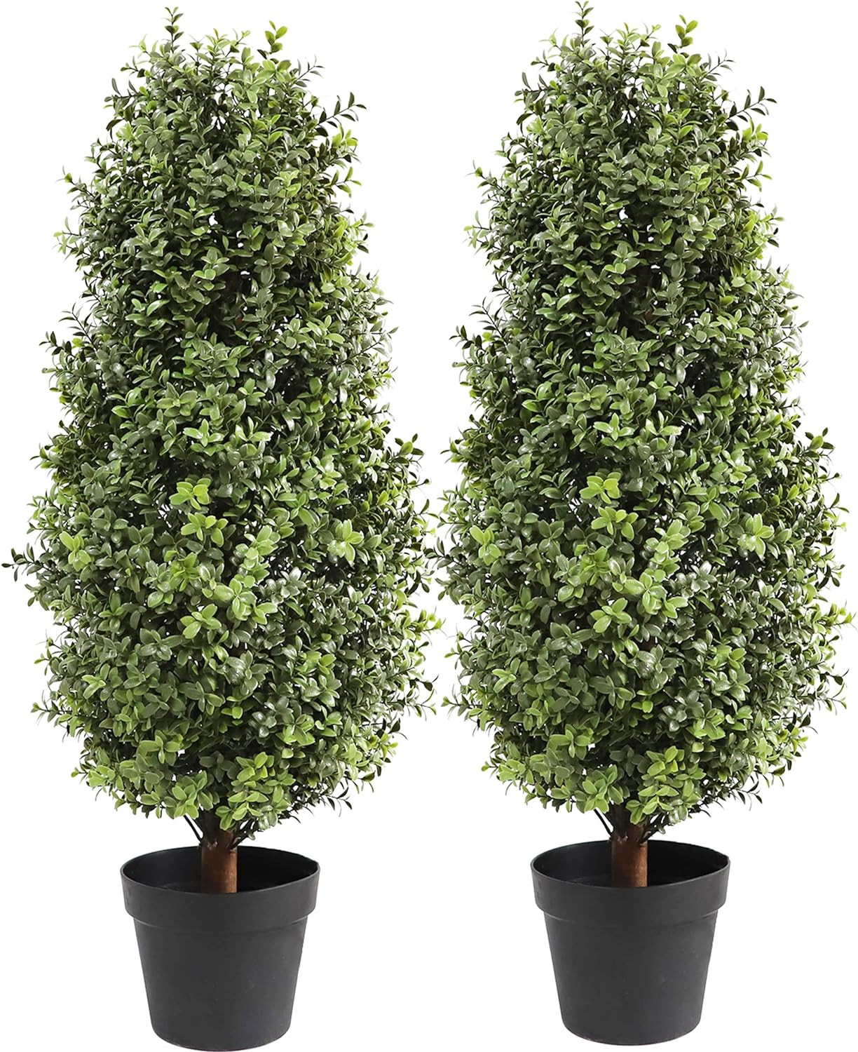 Artificial Topiary Boxwood Tree, Faux Shrub, Includes Black Plastic Pot, 2 Packs Fake Trees, Home... | Amazon (US)