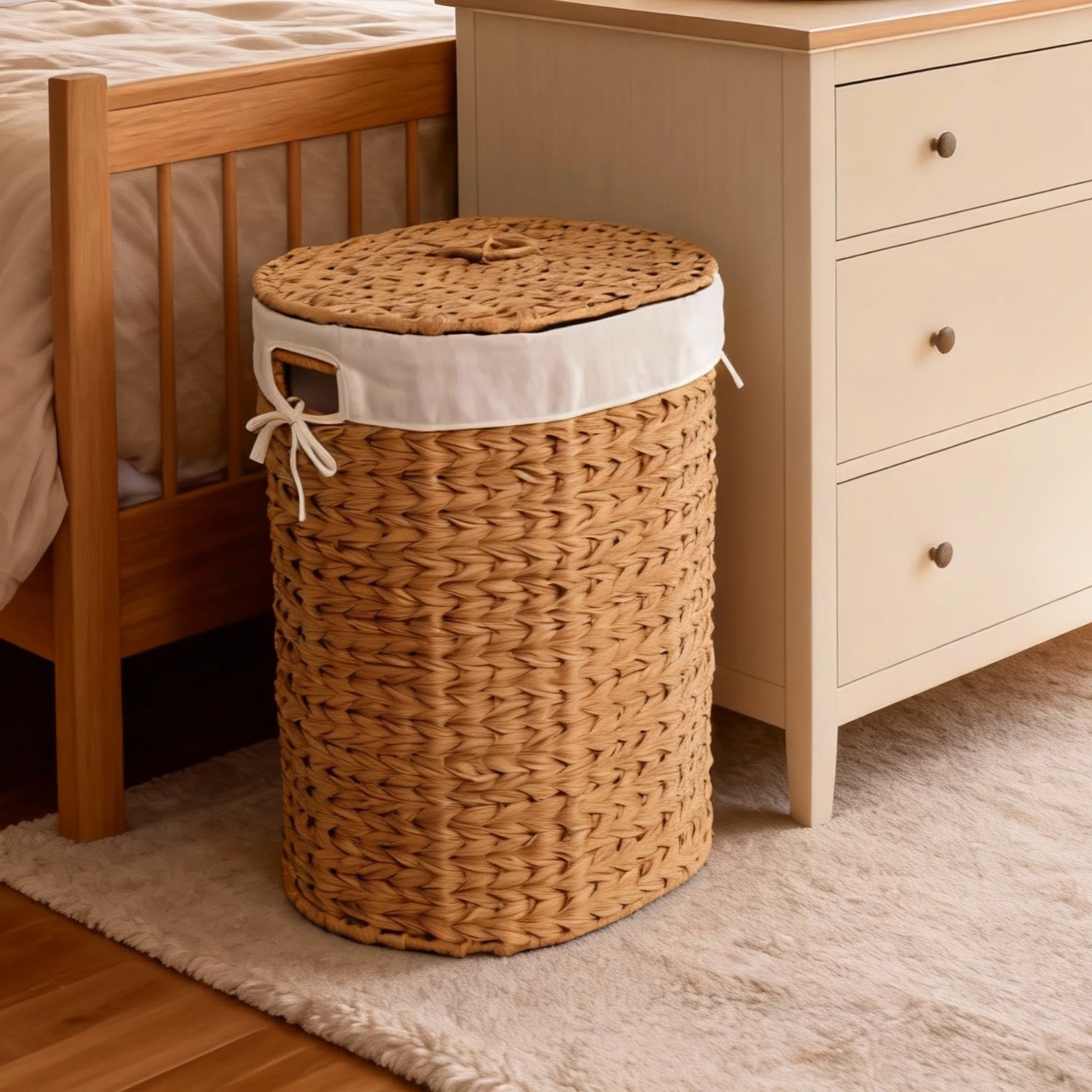 Abercromby Abercromby Resin Wicker Oval Laundry Hamper, Brown with Lid and Handles – Woven Clot... | Wayfair North America