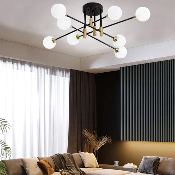 8-Light Modern Sputnik Ceiling Lighting With White Glass Ball | Wayfair North America