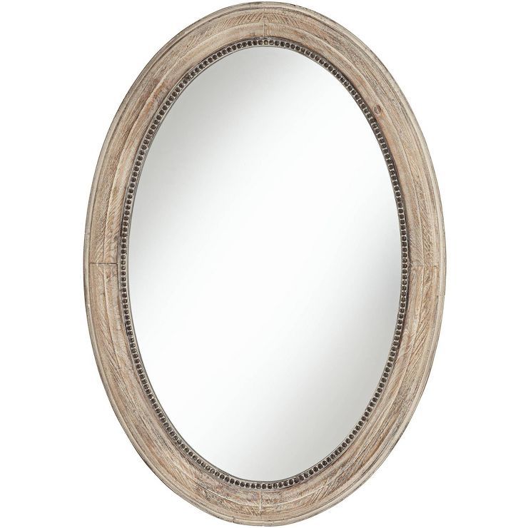 Noble Park Oval Vanity Decorative Wall Mirror Rustic Natural Wood Frame Beaded Trim 23 1/2" Wide ... | Target